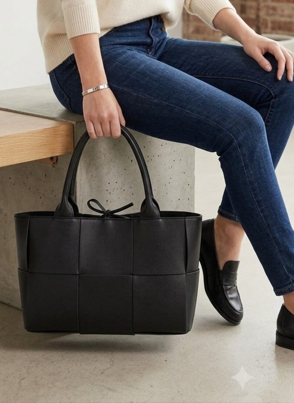 Classic Black Woven Tote Bag - Elegant Everyday Carry